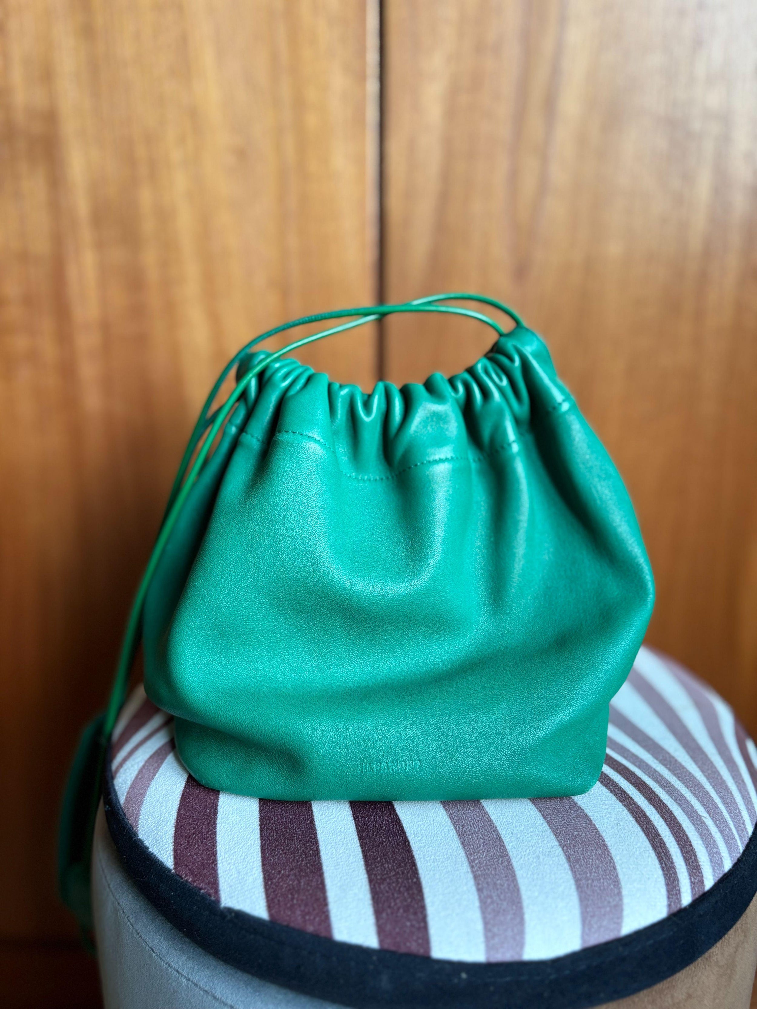 Jil Sander Green Leather Drawstring Bag