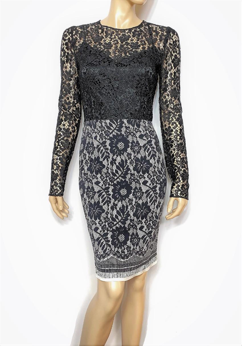 Dolce & Gabbana black & white lace longsleeve dress
