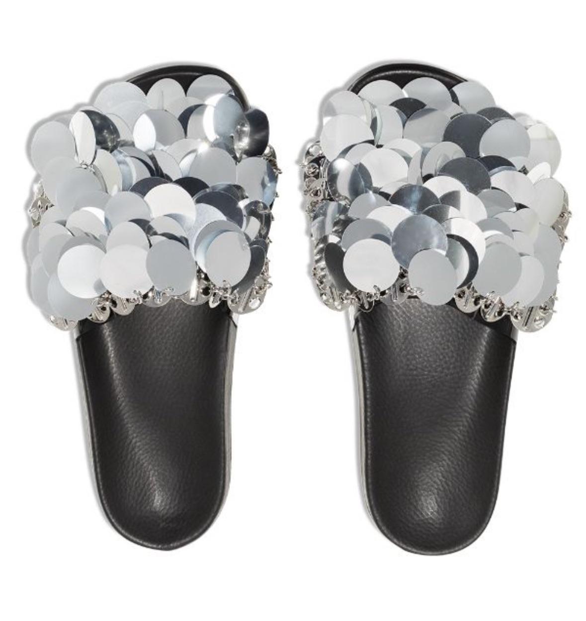 Paco Rabanne Silver Sequin Slides
