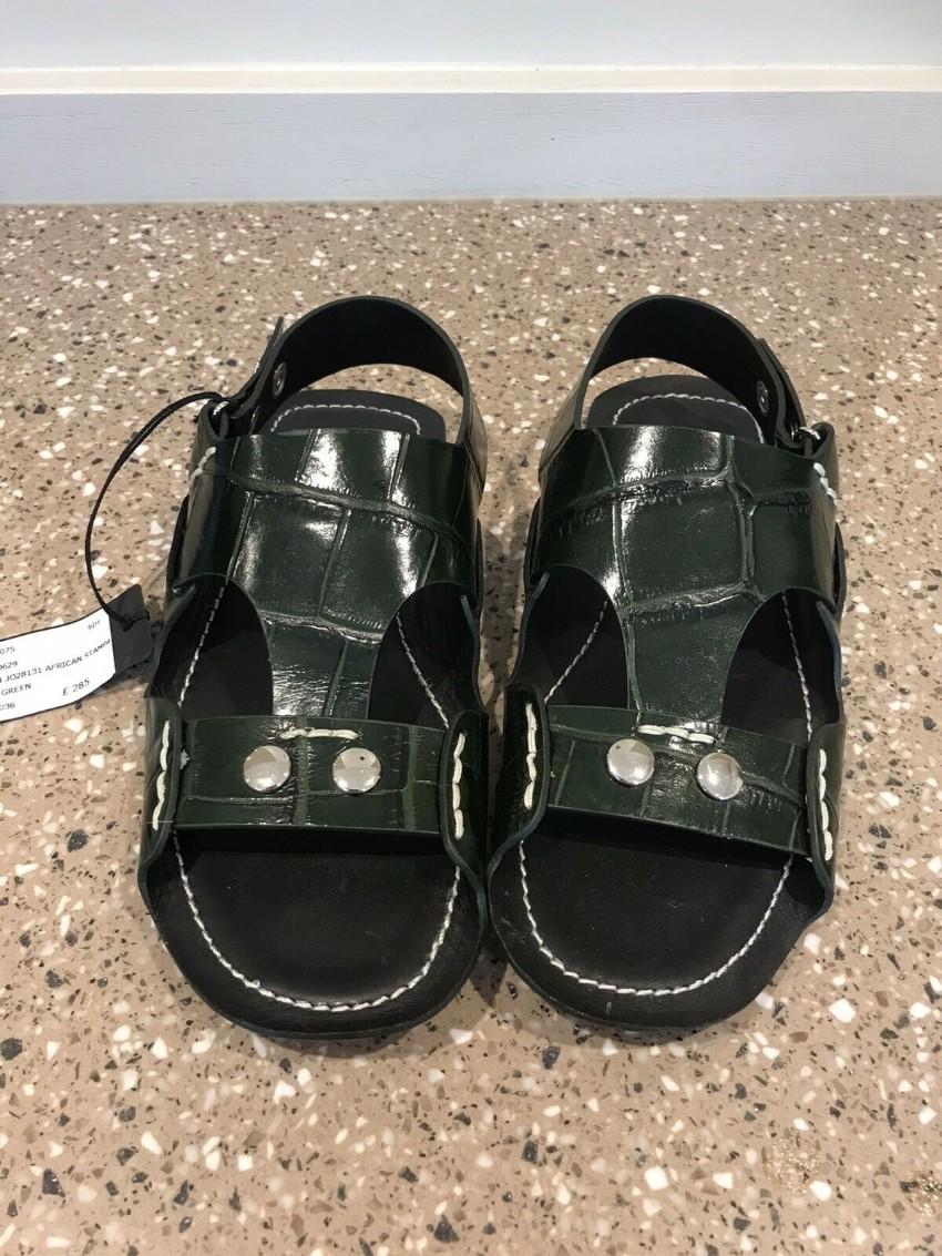 Joseph Dark Green Crocodile Print Slingback Sandals