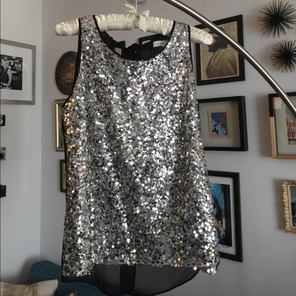 Sandro Sequin Embellished Sheer Tie Back Sleeveless Top