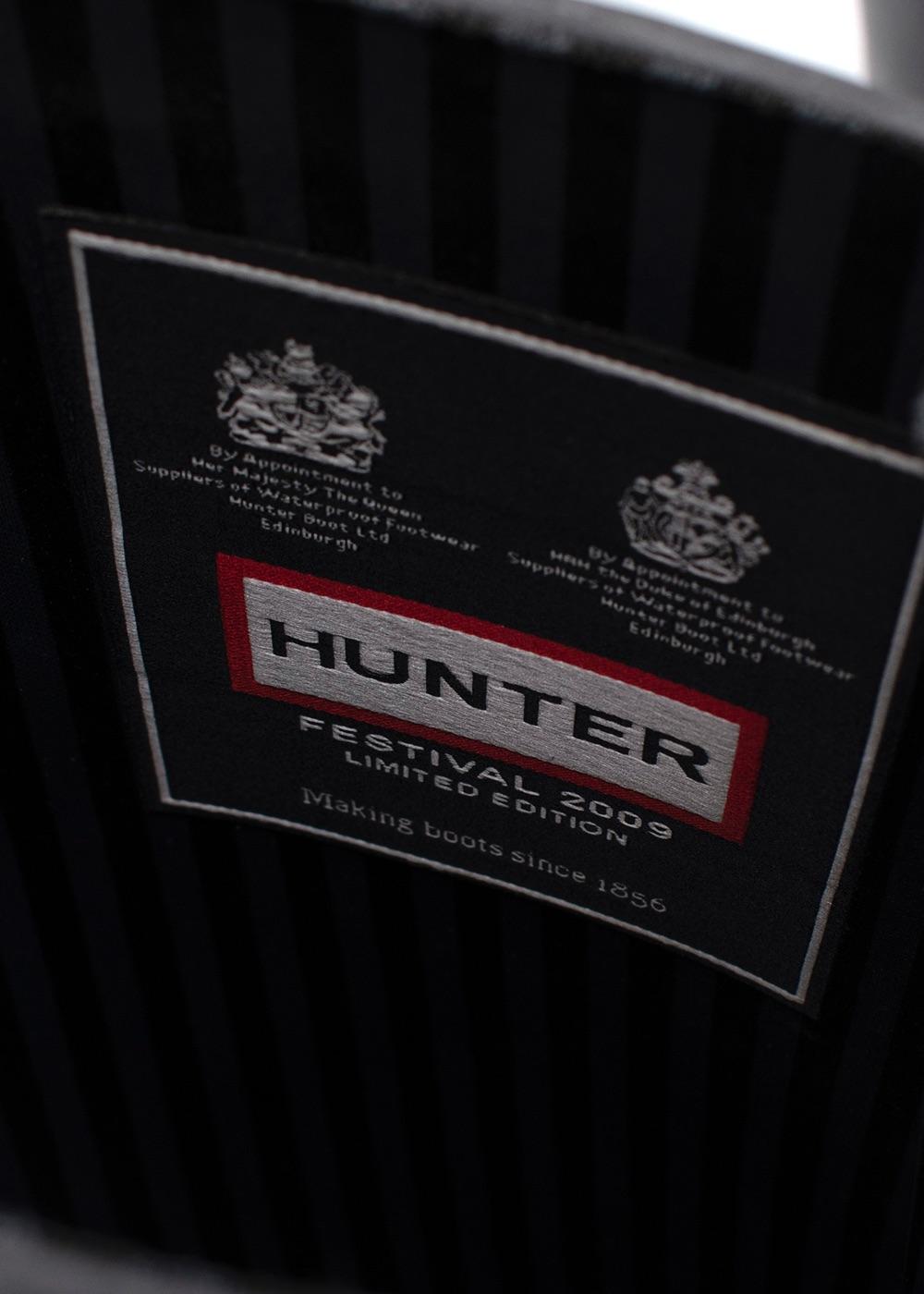 Hunter Black Lace Up Embellished Festival Wellington Boots