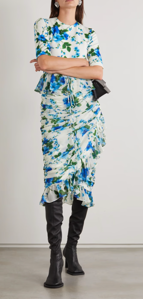 Richard Quinn Ruffled Floral-print Crepe De Chine and Jersey Dress
