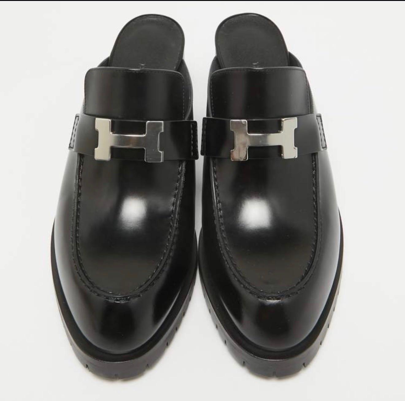 Hermes Black Constance Mules