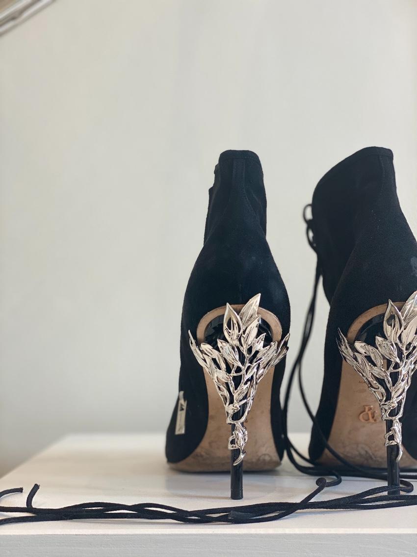 Ralph & Russo Black Suede Lace-Up Eden Heel Booties