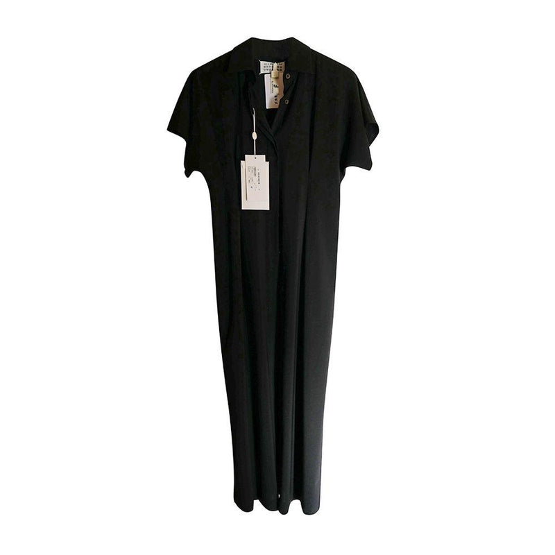 Black Wool Mid-Length Shirt Dress