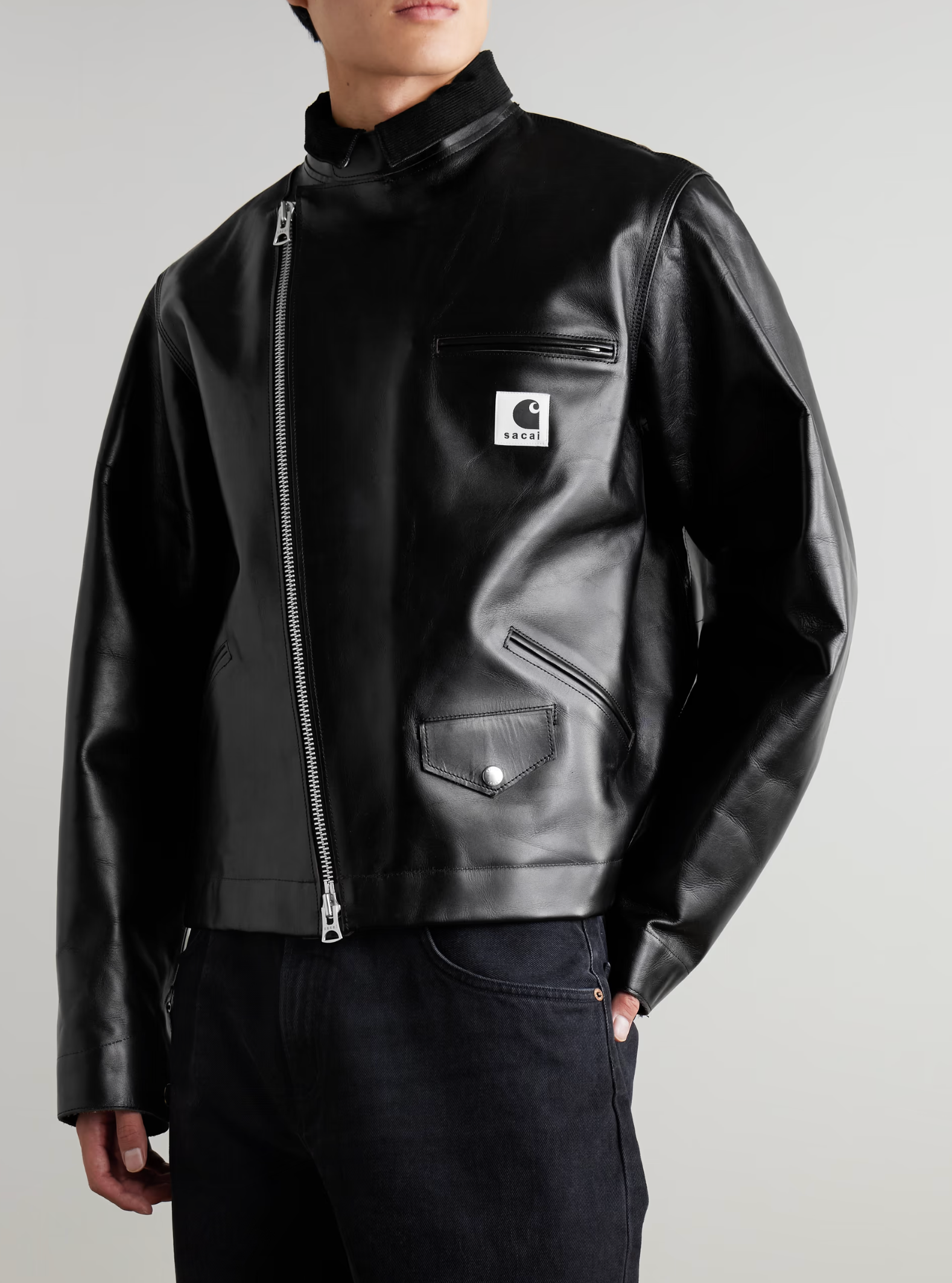 Sacai X Carhartt Wip Cotton Corduroy-Trimmed Leather Jacket