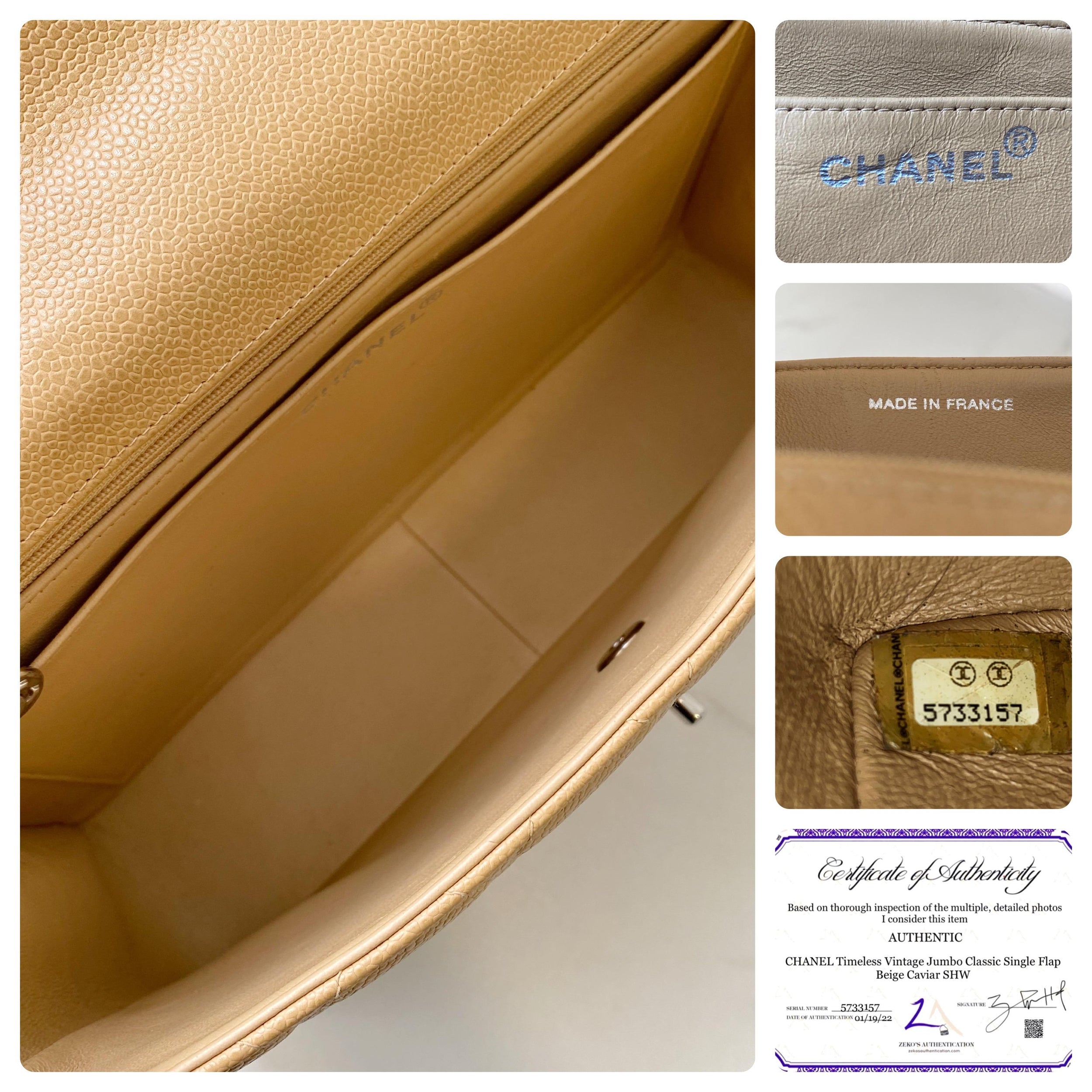 Chanel Beige Caviar Leather Quilted Jumbo Flap Bag