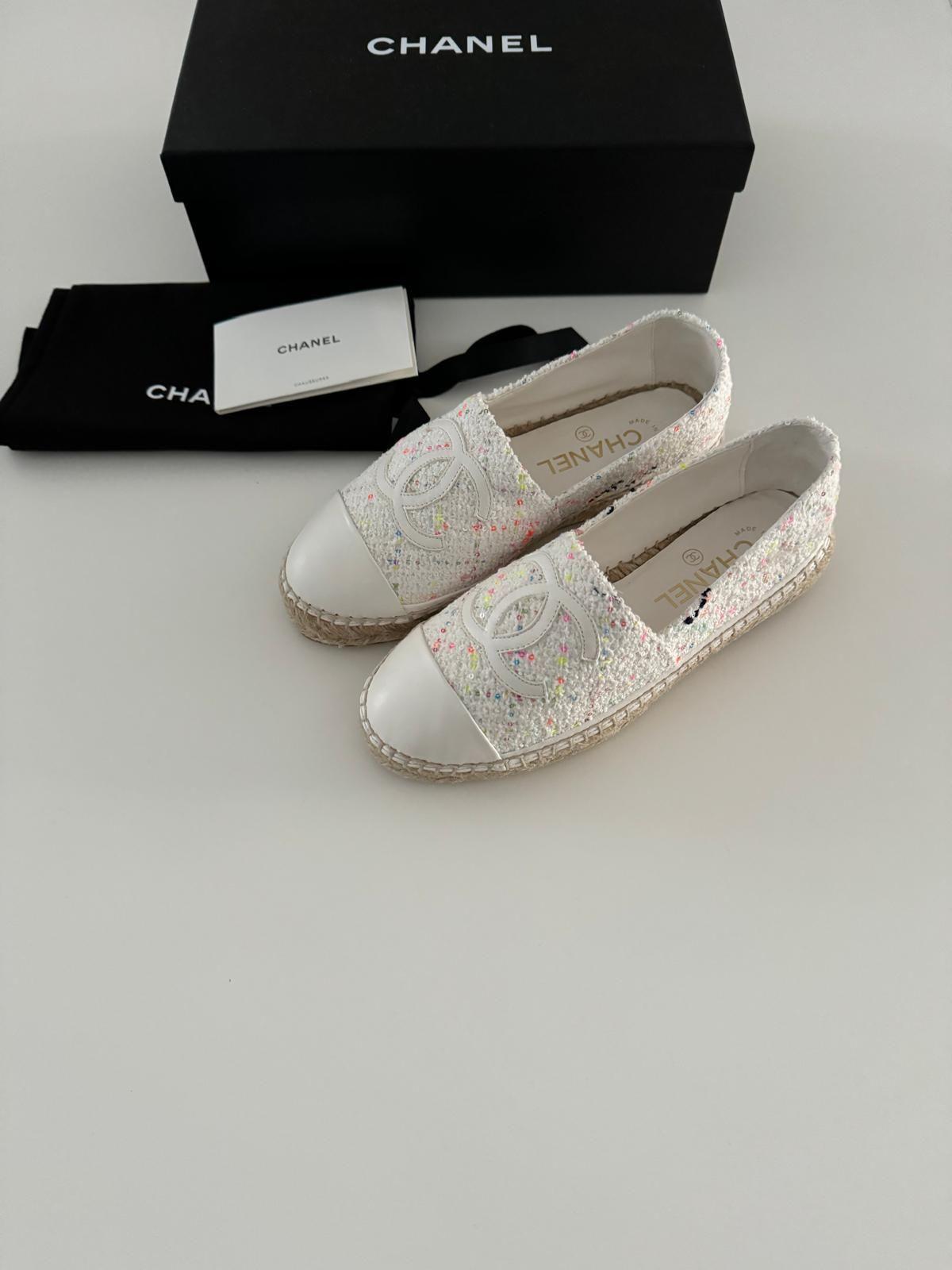 Chanel White Tweed Espadrilles