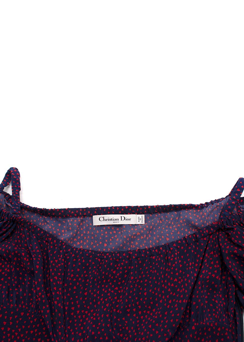 Christian Dior Navy Printed Bardot Silk Dress