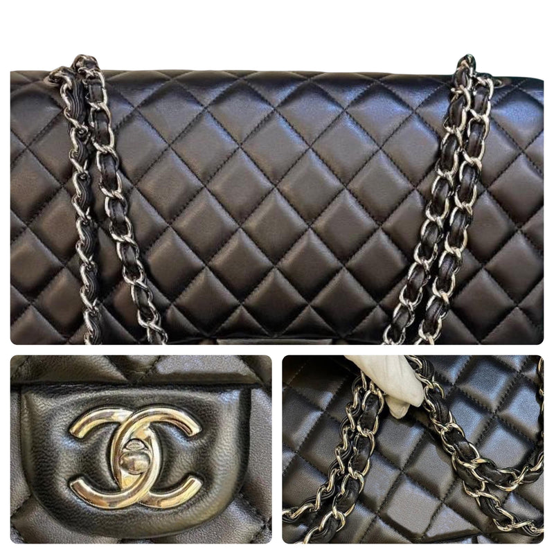 Black Lambskin Maxi Double Flap