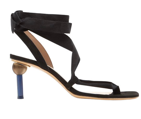 Black Suede Sandals With Ornate Heels