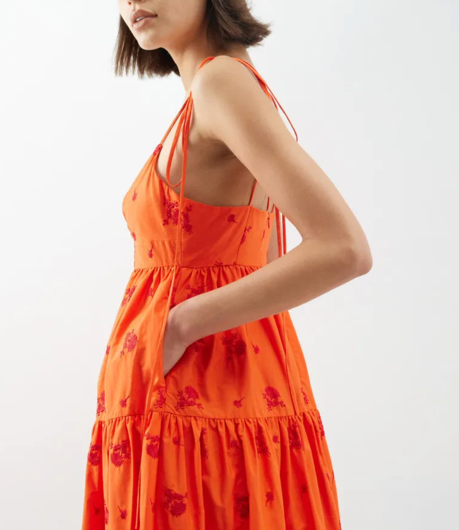 Erdem Floral-Embroidered Tiered Cotton-Poplin Midi Dress
