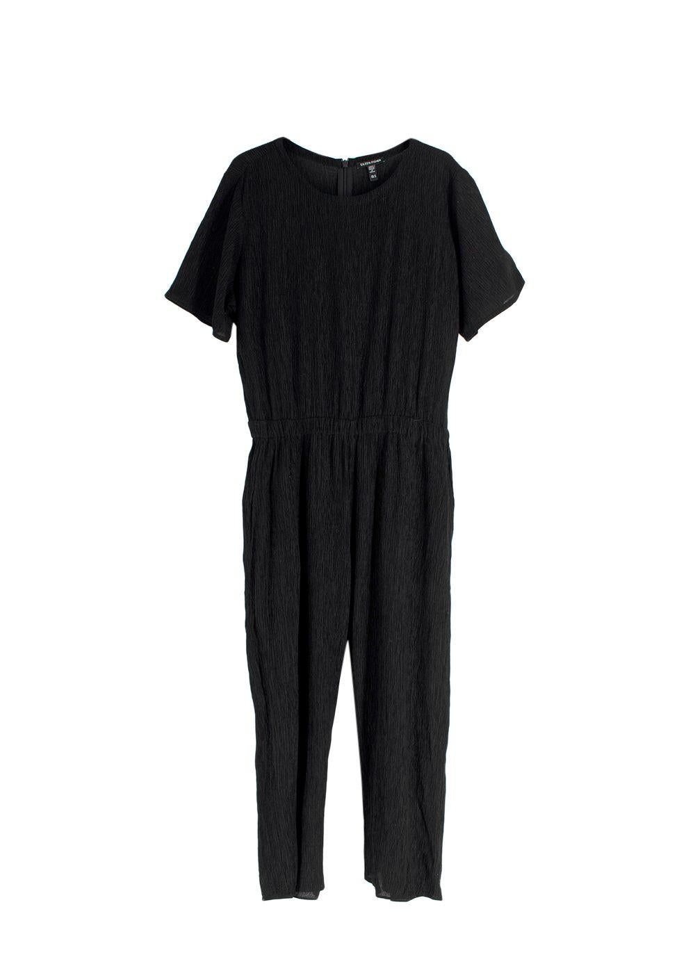 Eileen Fisher Black Woven Plissé Jumpsuit