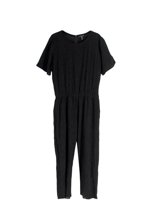 Eileen Fisher Black Woven Plissé Jumpsuit