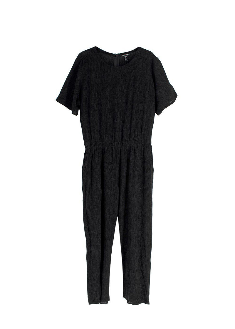 Eileen Fisher Black Woven Plissé Jumpsuit