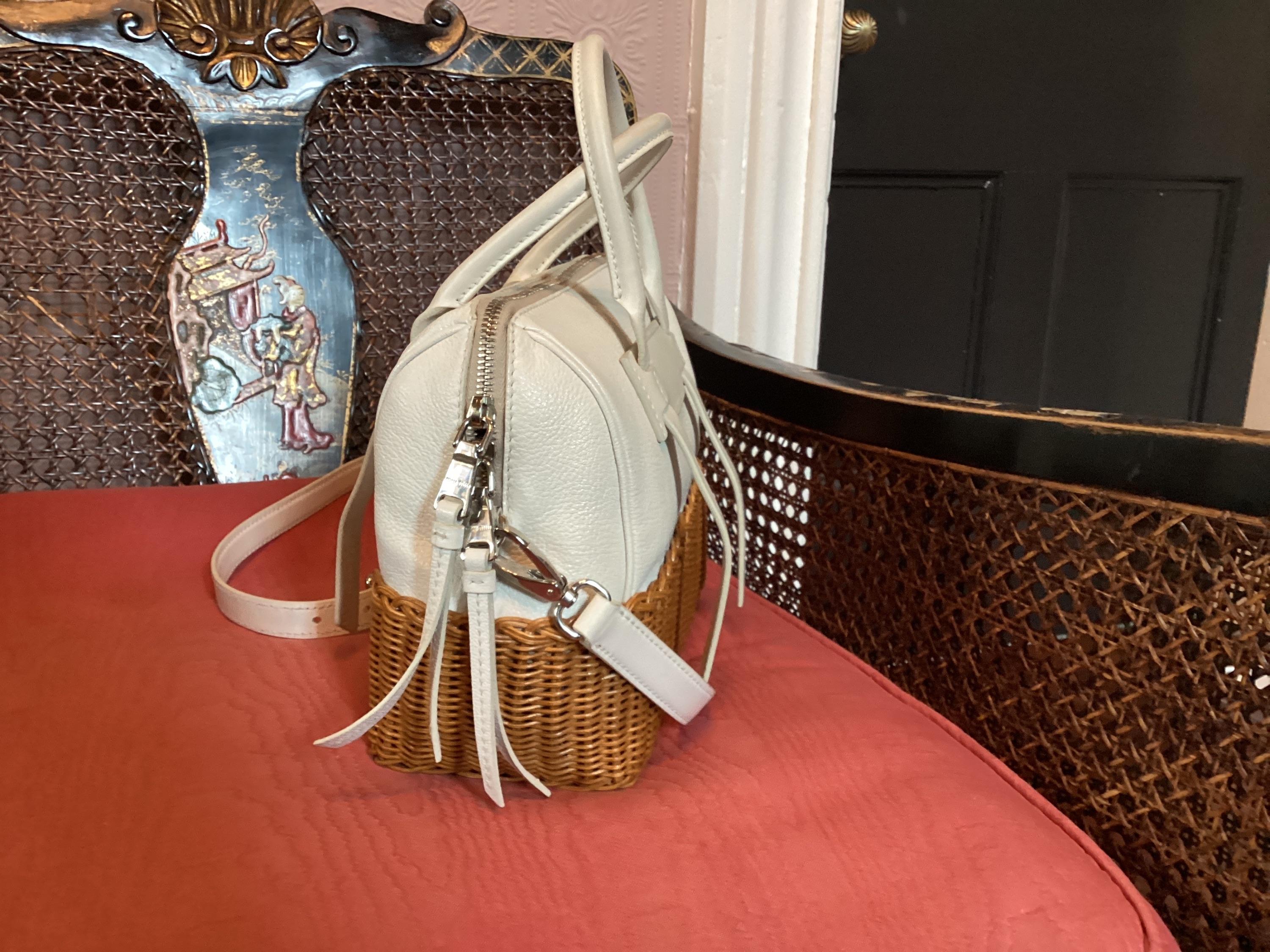 Miu Miu White Midollino Leather and Raffia Top Handle Bag