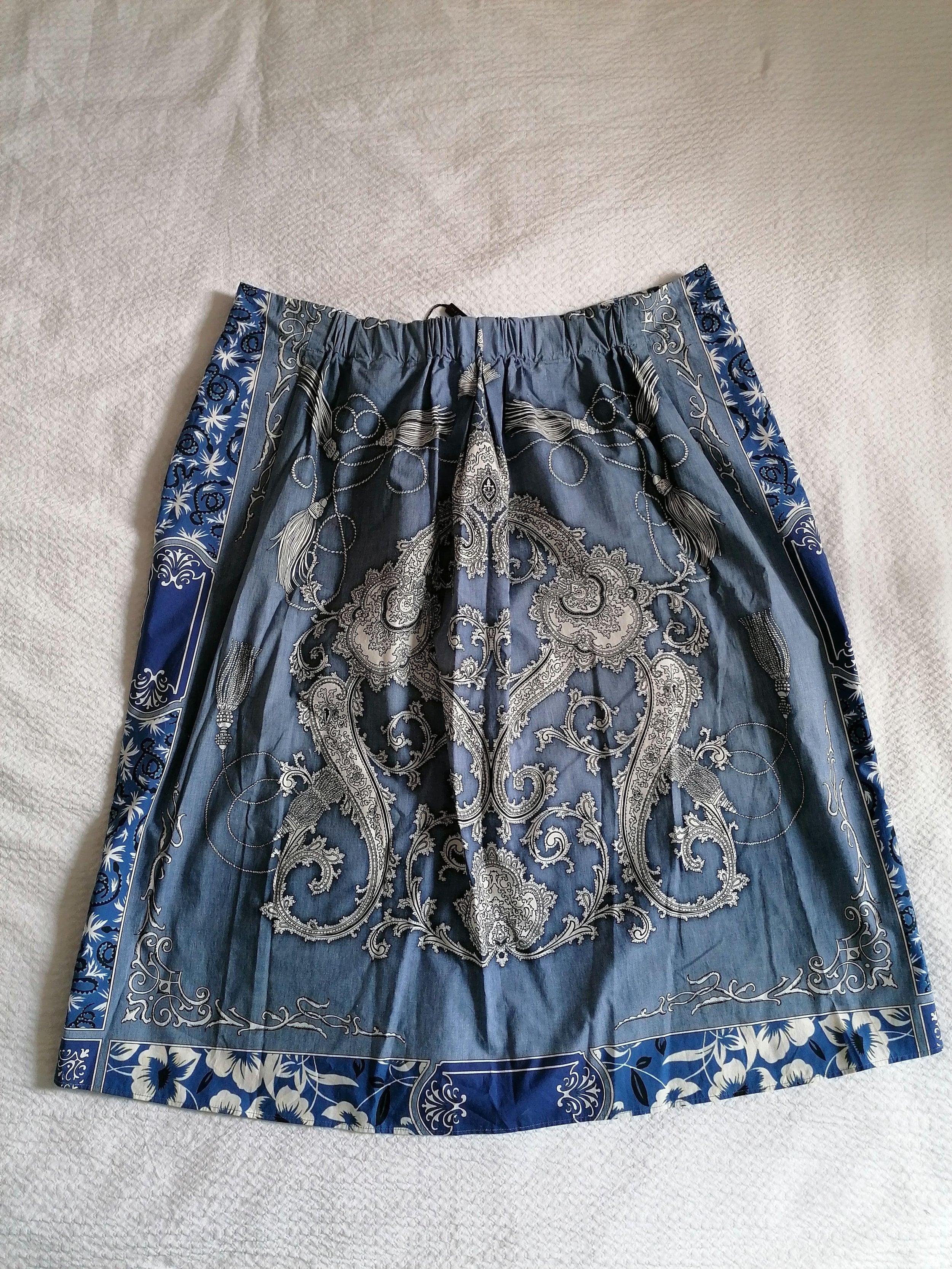 Blue Cotton A-Line Skirt
