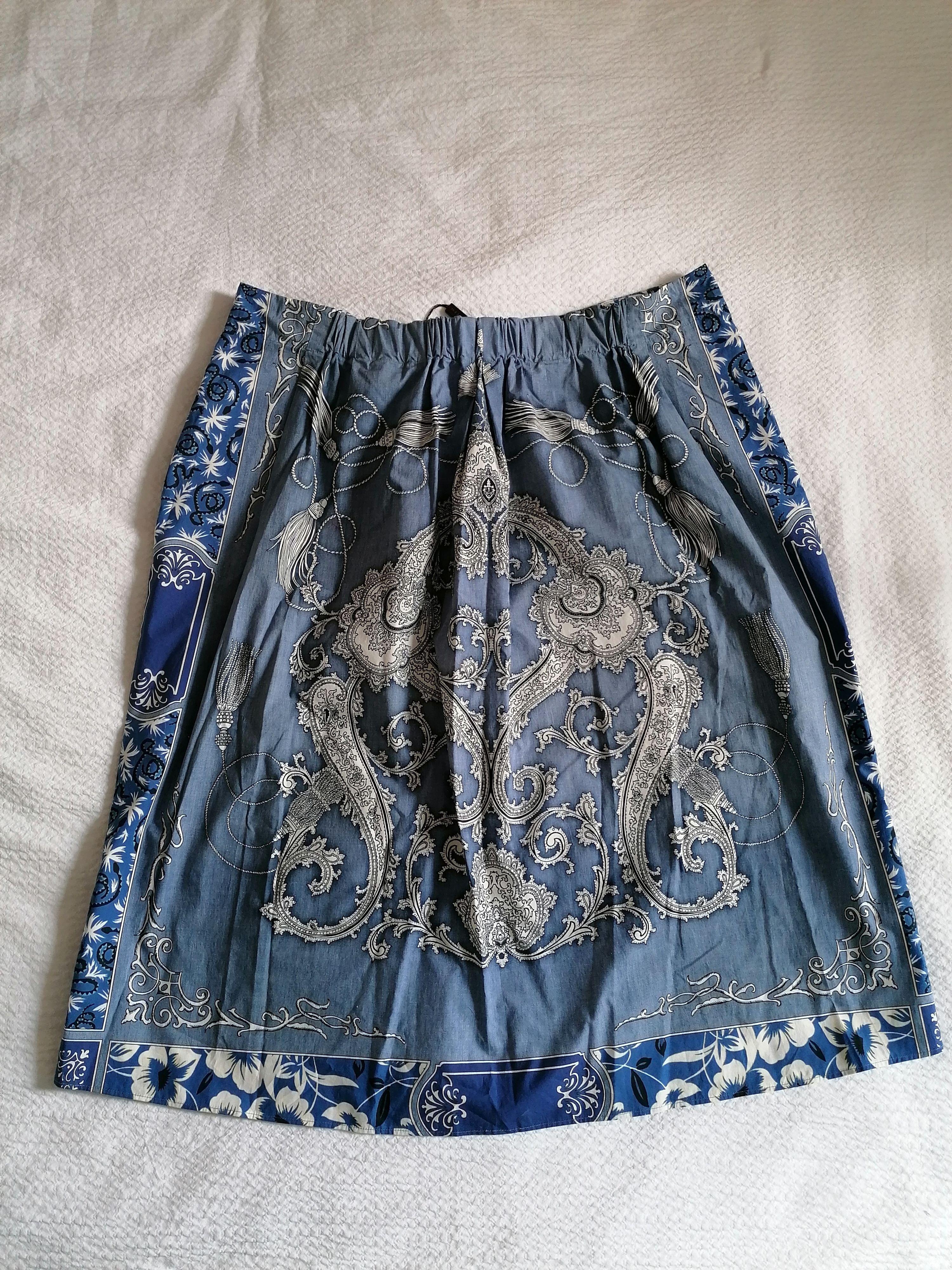 Blue Cotton A-Line Skirt