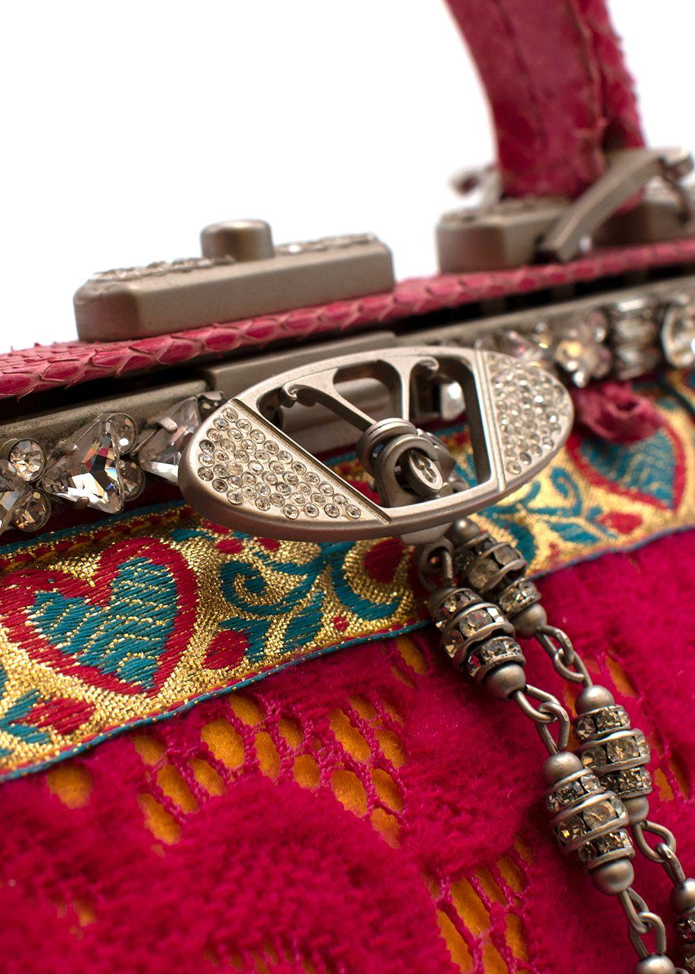 Vintage Embellished Pink Lace and Snake Skin Handbag