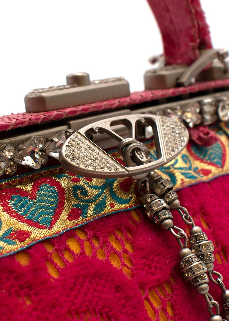 Vintage Embellished Pink Lace and Snake Skin Handbag