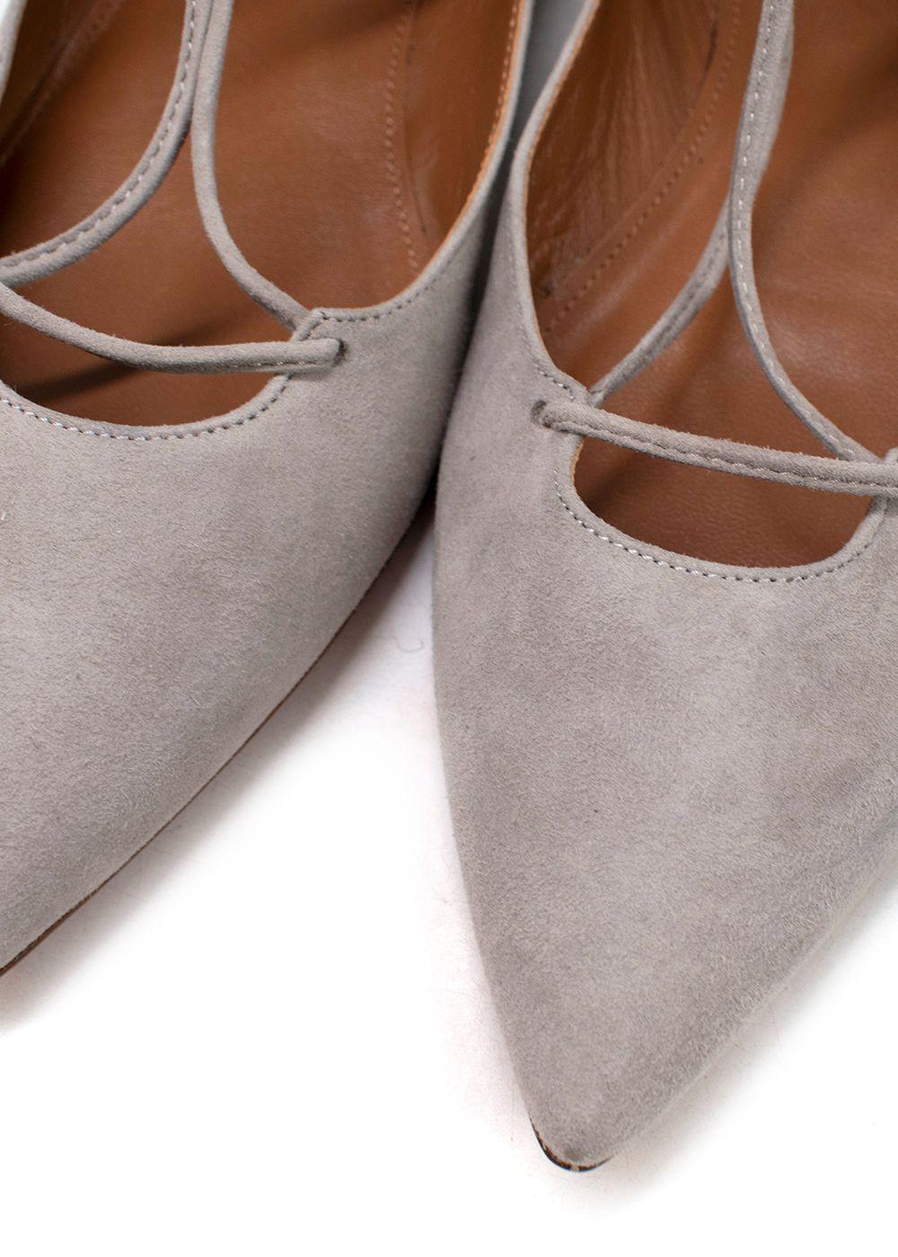 Aquazzura Grey Suede Christy Lace-up Sandals
