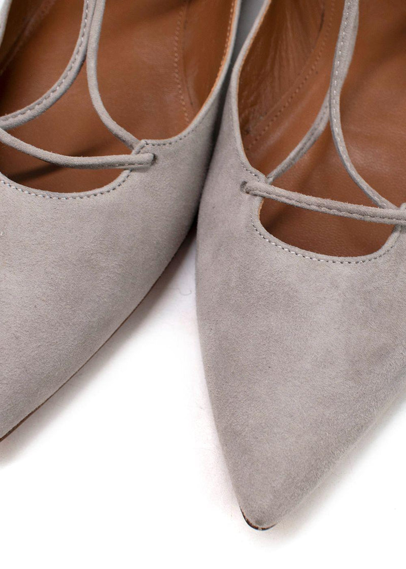 Aquazzura Grey Suede Christy Lace-up Sandals