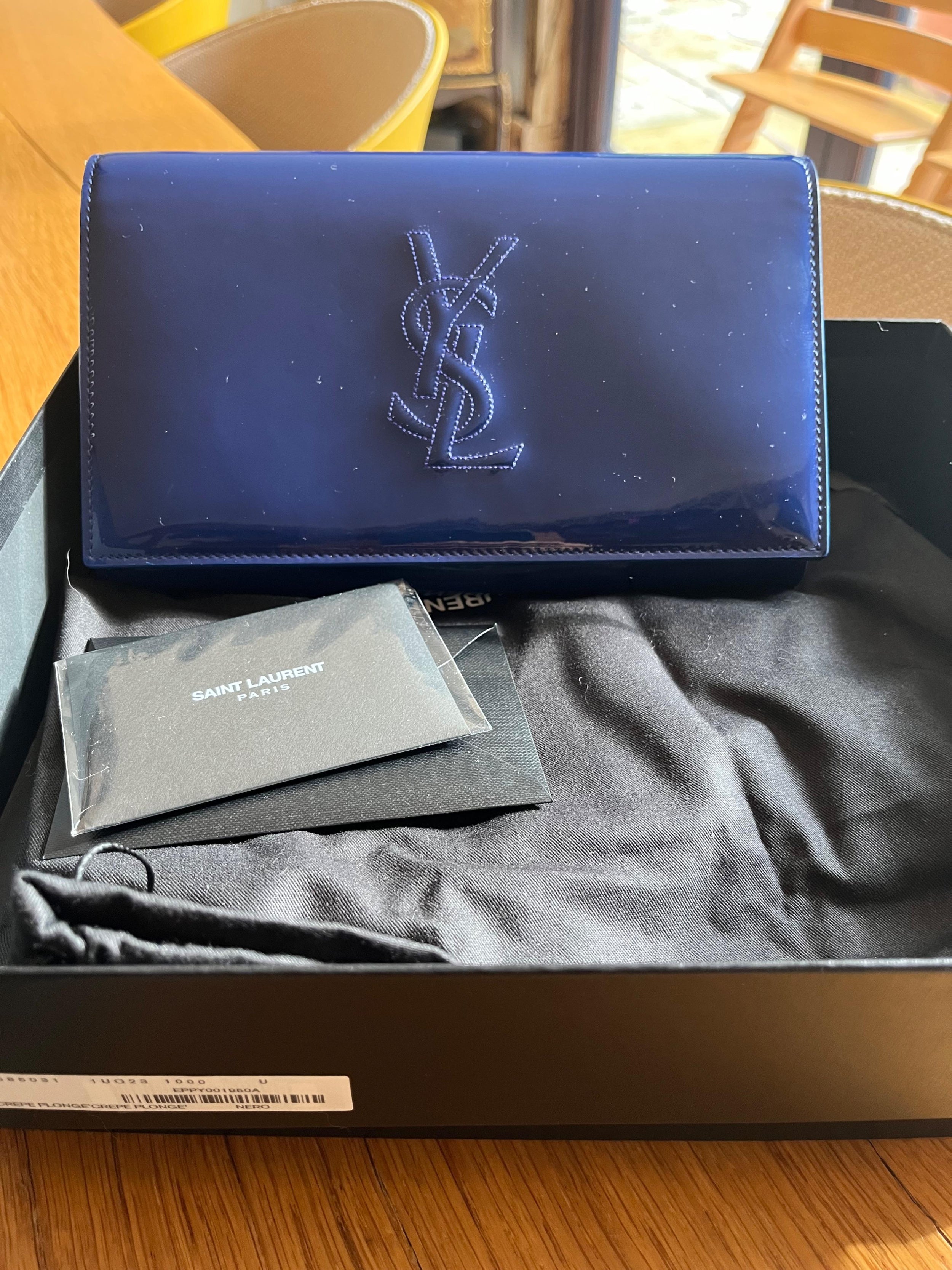 Saint Laurent Blue Patent Leather Belle du Jour Clutch Bag