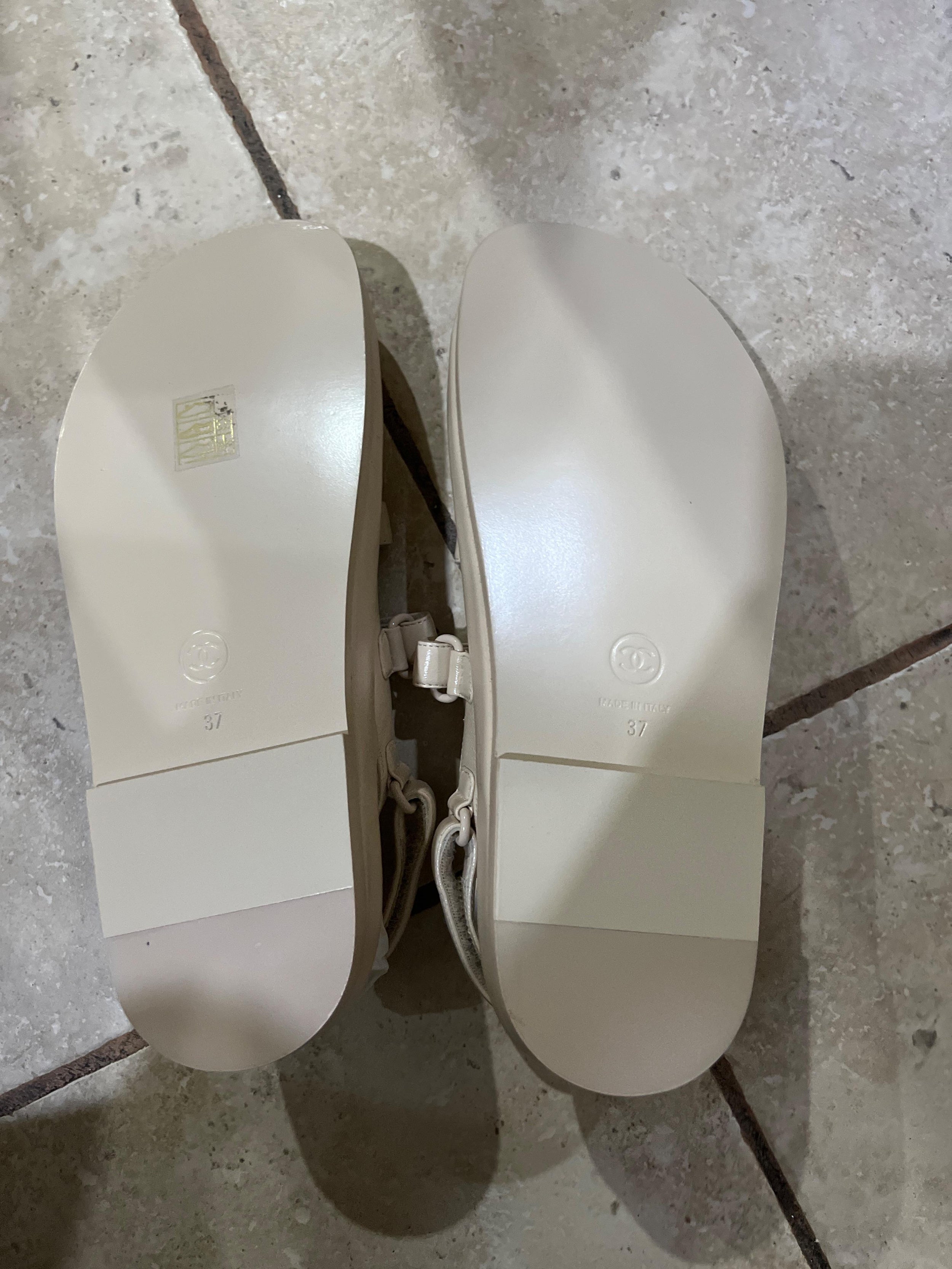 Chanel Cream Leather Dad Sandals