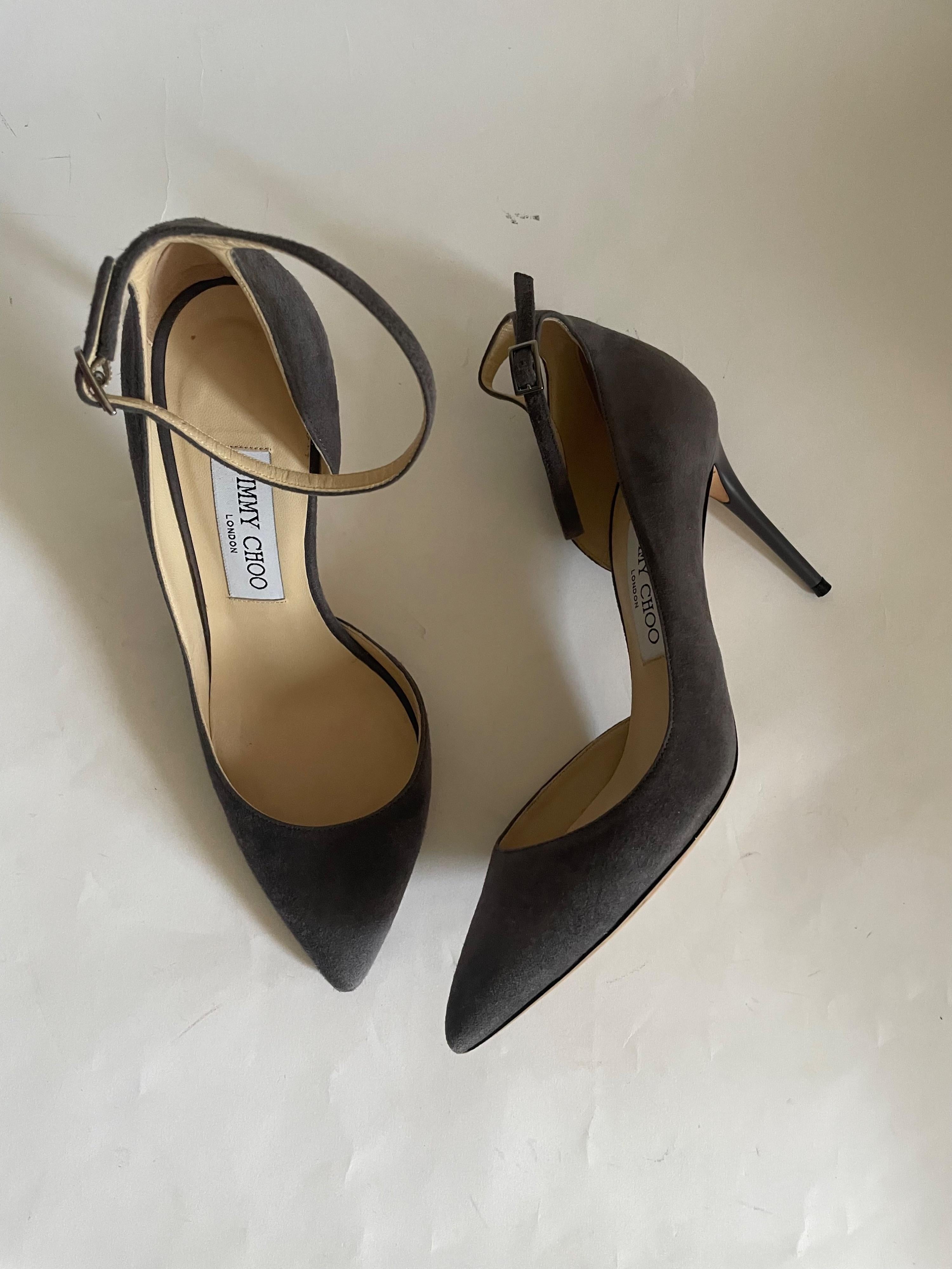 Jimmy Choo Lucy Grey Suede Half-d'Orsay Suede Pumps