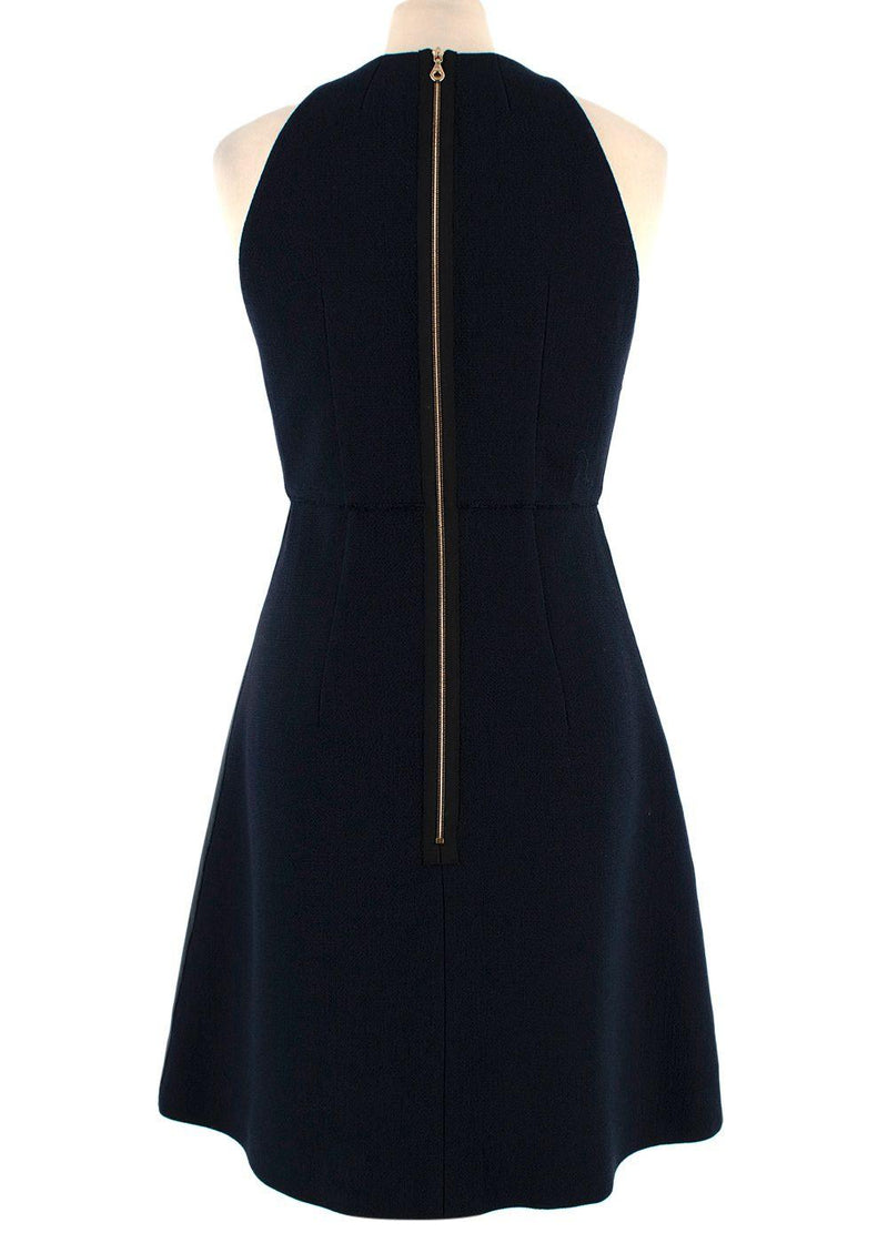 Erdem Navy Leather Floral Crystal Embellished Mini Dress