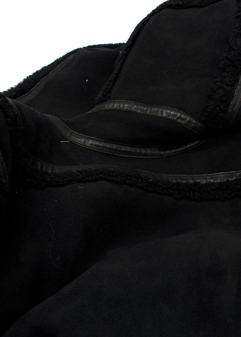 Joseph Black Shearling Hooded Biker Jacket