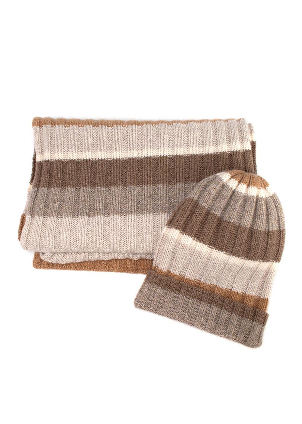 Loro Piana Tonal Striped Cashmere Hat & Scarf