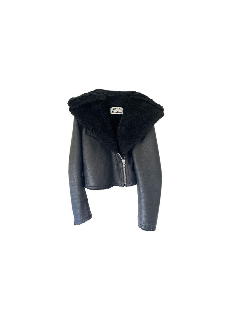 black leather & shearling aviator jacket