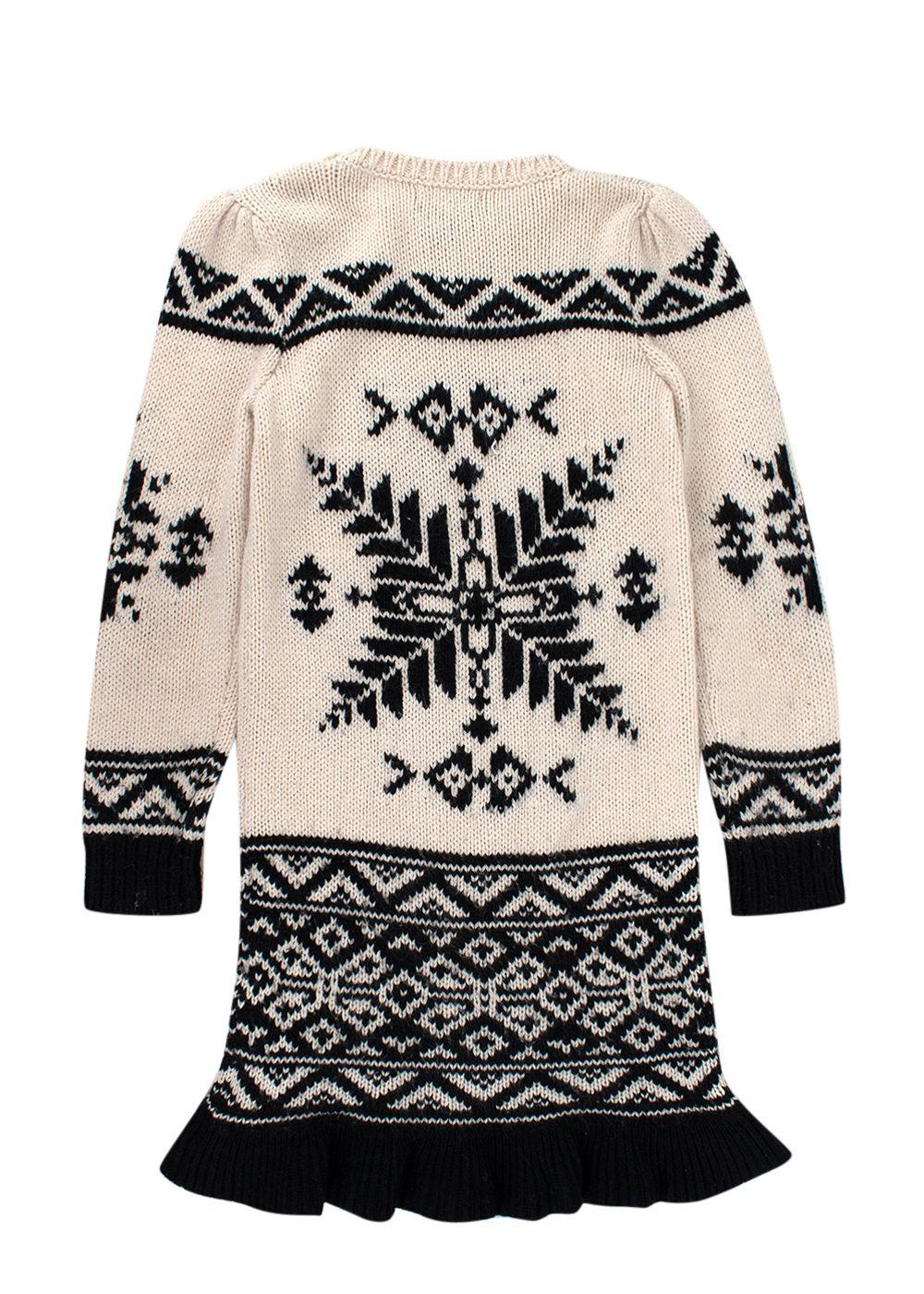 Kids 6Y Cream and Blue Intarsia Wool Jumper Dress