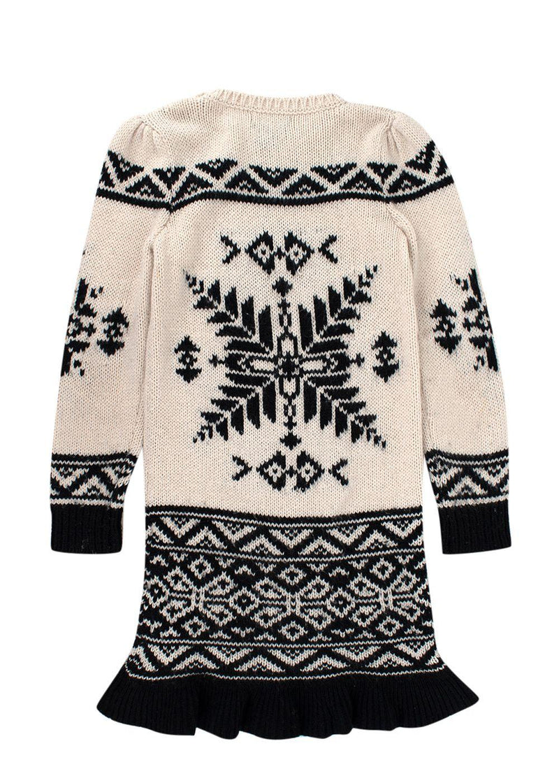Kids 6Y Cream and Blue Intarsia Wool Jumper Dress