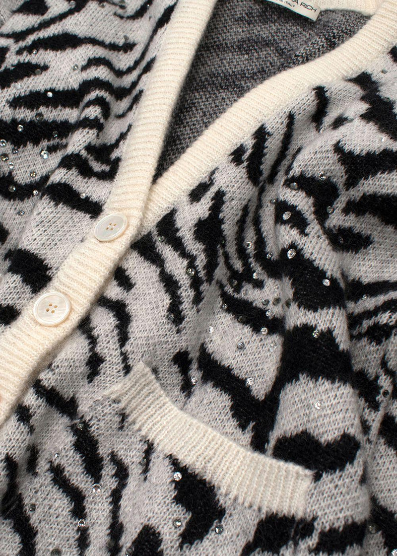 Alessandra Rich Zebra Print Embellished Mohair Cardigan