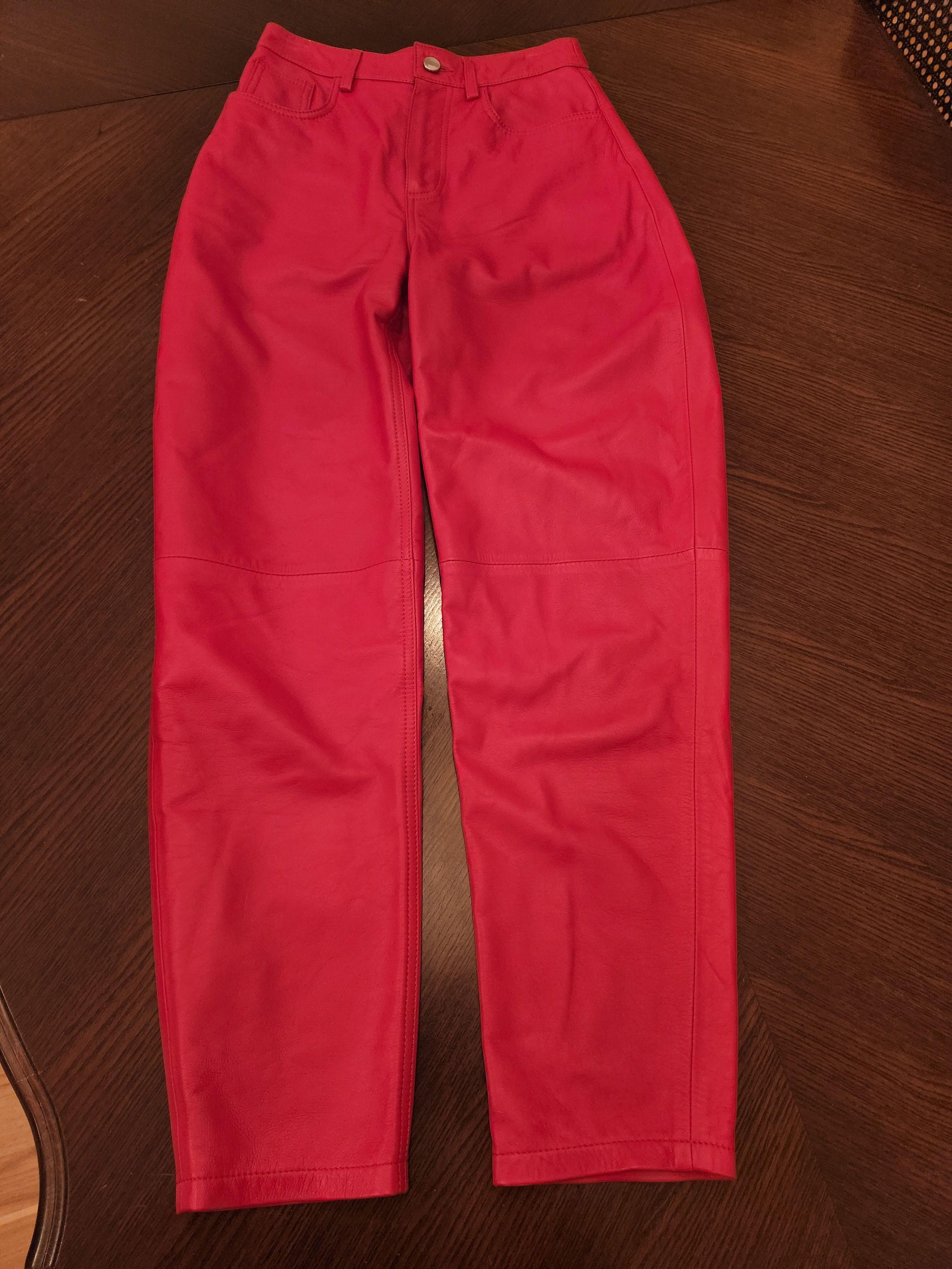 Red High Waisted Leather Pants