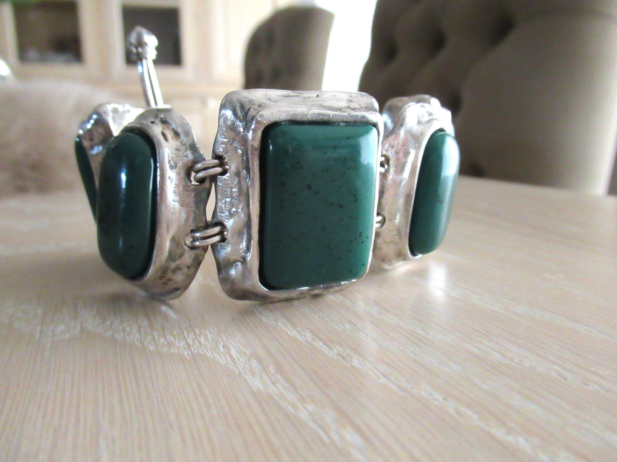 Saint Laurent Vintage  1985 Green Cabochon Bracelet