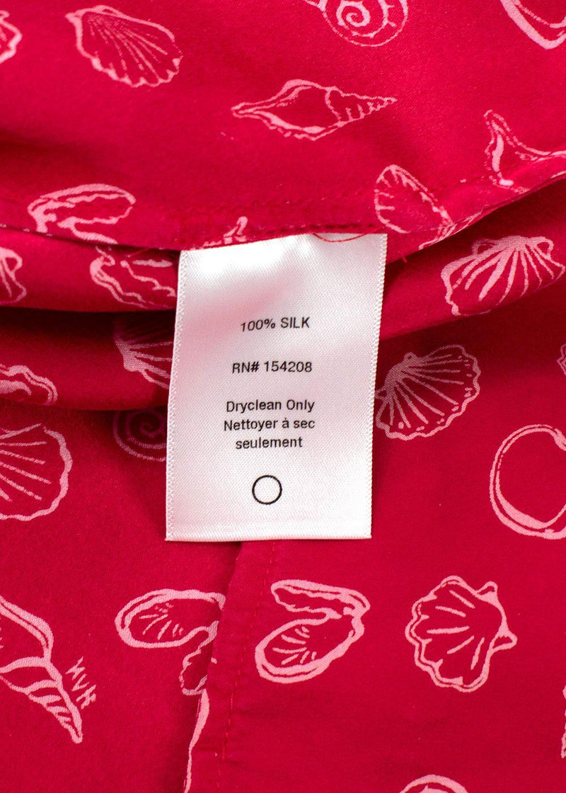 HVN Red Shell Print Silk Shirt Dress