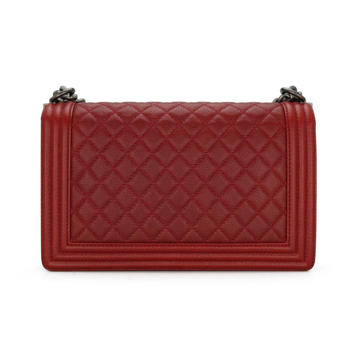 Chanel Red Caviar Leather Medium Boy Bag