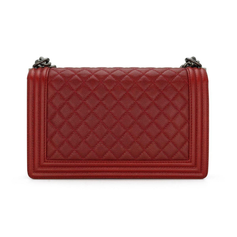 Chanel Red Caviar Leather Medium Boy Bag
