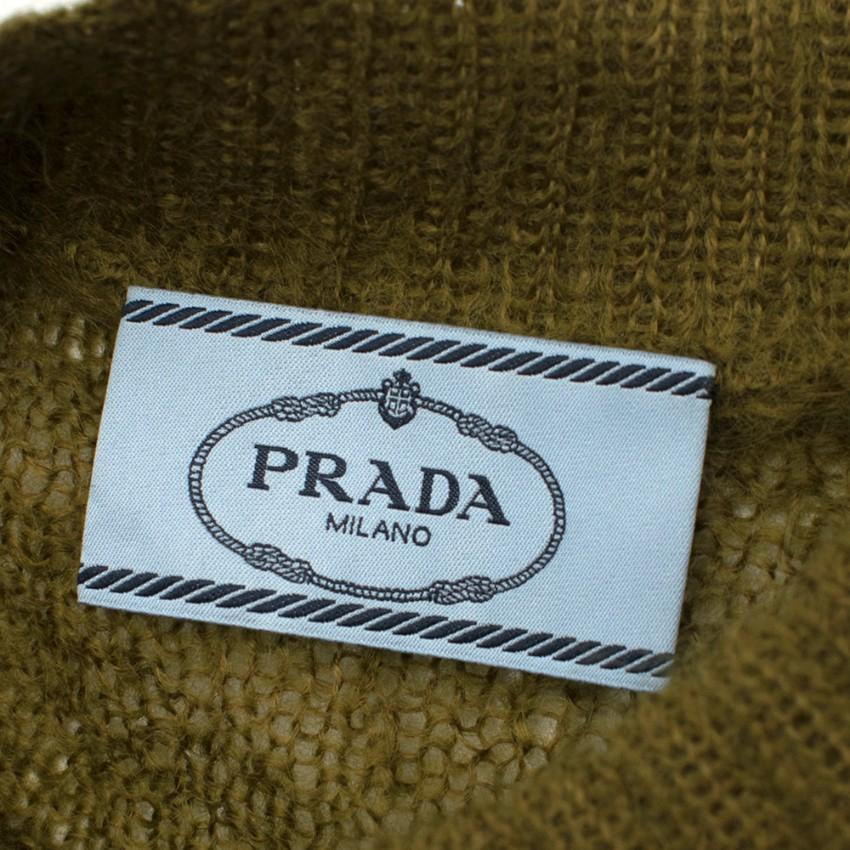Prada Khaki Semi Sheer Mohair Blend Knit Top