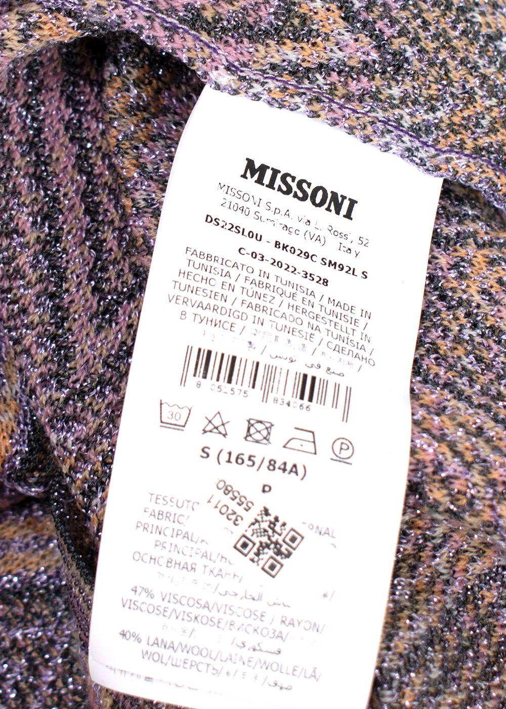 M Missoni Metallic Multicolor Zigzag Patterned Knit Top