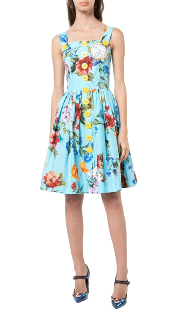 Blue Floral Print Cotton-poplin Dress
