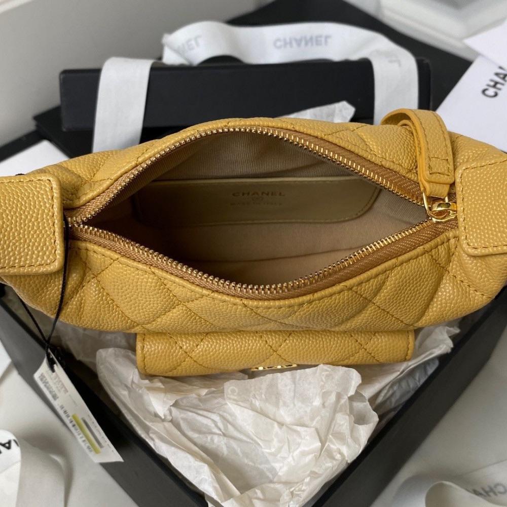 Chanel Yellow Caviar Leather Polly Pocket  Hobo Pouch