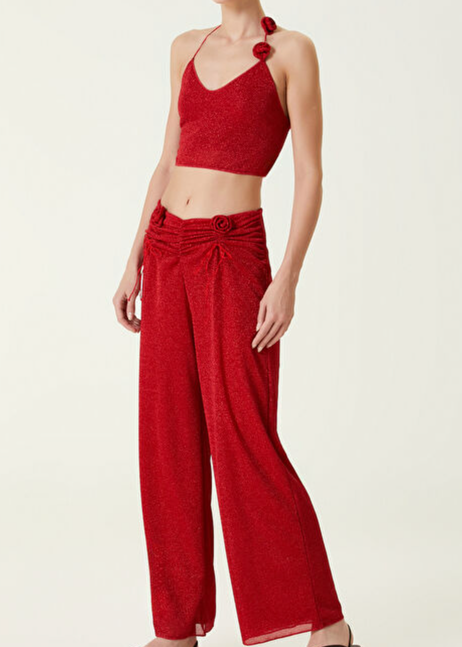 Oseree Red Roses Red Beach Pants