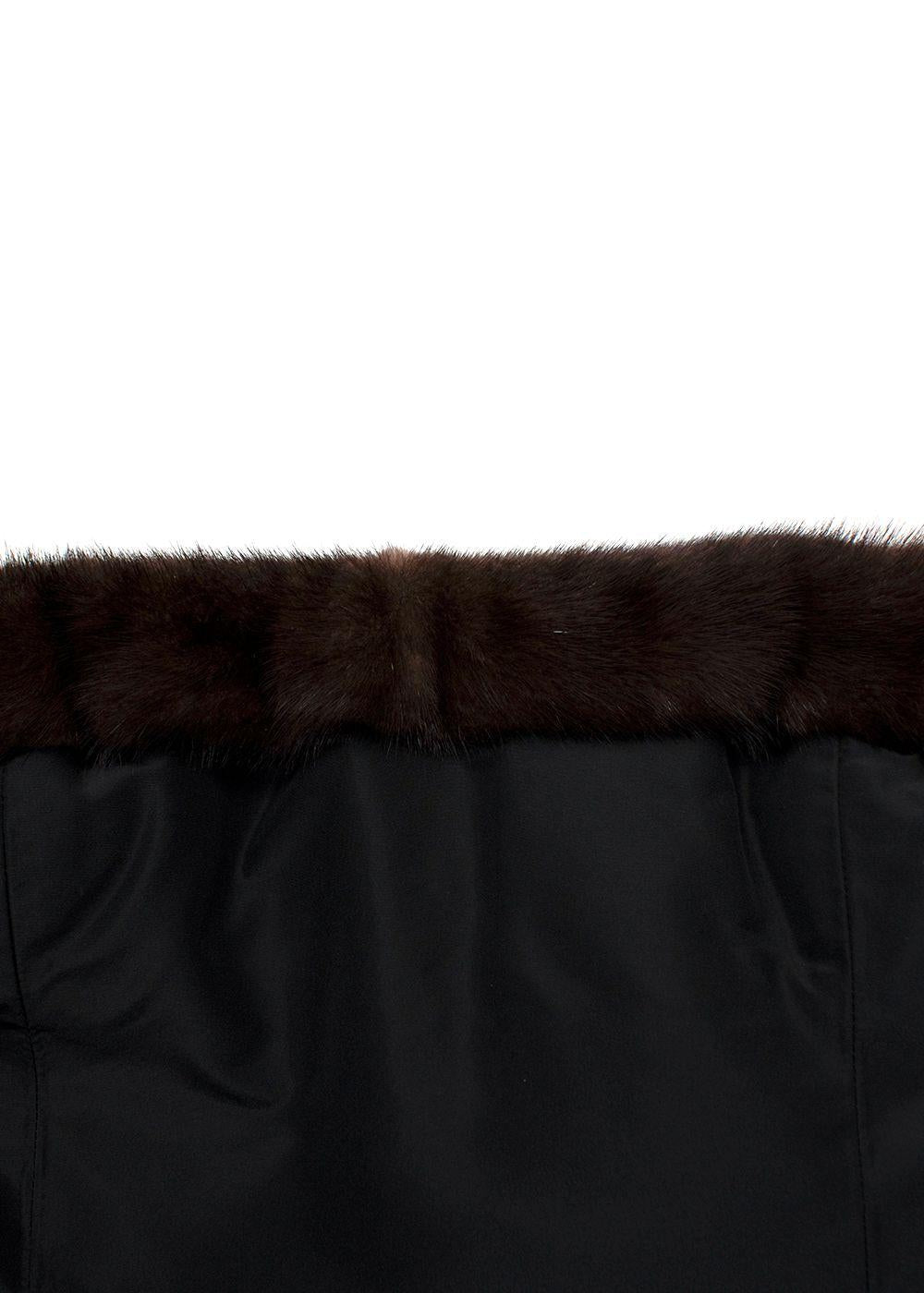 Oscar de la Renta Black Nylon Strapless Gown with Mink Trim
