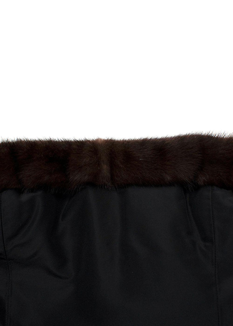 Oscar de la Renta Black Nylon Strapless Gown with Mink Trim