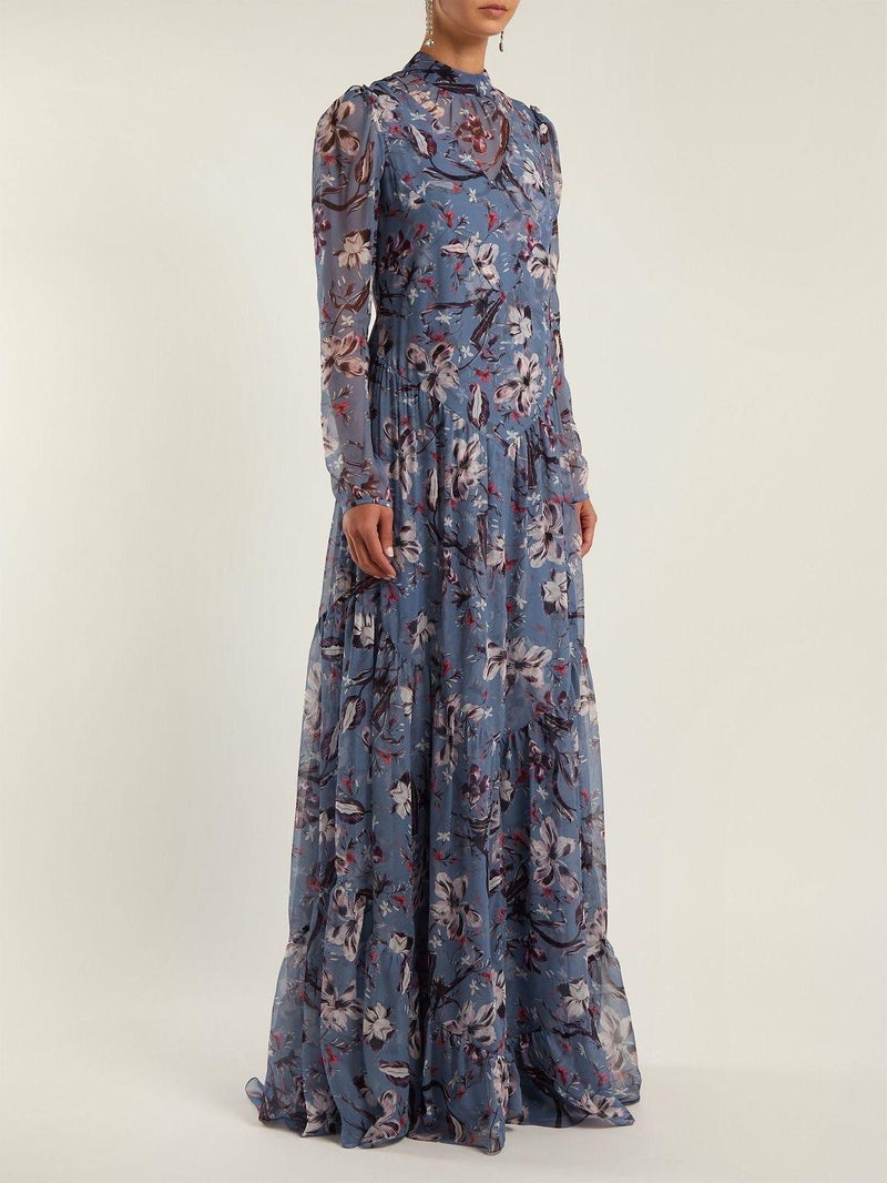 Floral Print Long Sleeved Gown